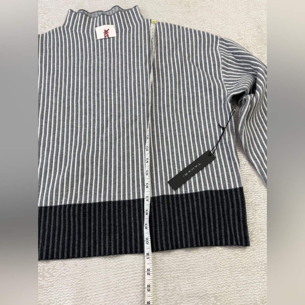 Tahari Black and Gray Striped Turtleneck Sweater - Picture 4 of 7